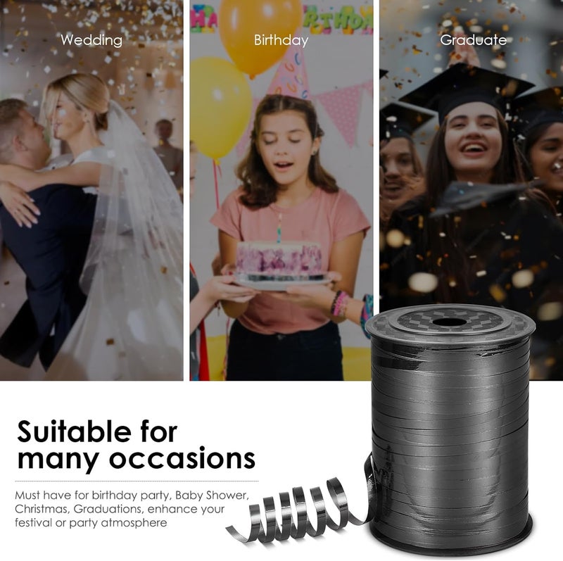 VISPAD Black Ribbon, 500 Yard Curling Ribbon for Crafts, Shiny Metallic, Iridescent Crimped for Gift Wrapping, Balloons, Florist (1 Roll) - Image 3